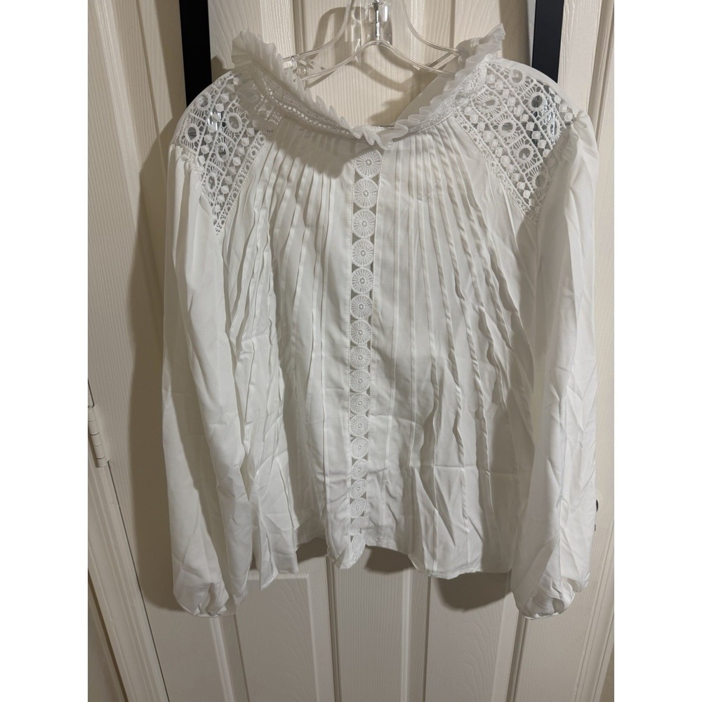 Temu White Lace Ruffle Collar Long Sleeve Blouse Plus Size 3XL SY174WDWD2